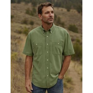 Eddie Bauer Button Down Shirt Mens Size L VTG Green Short Sleeve 100% Cotton